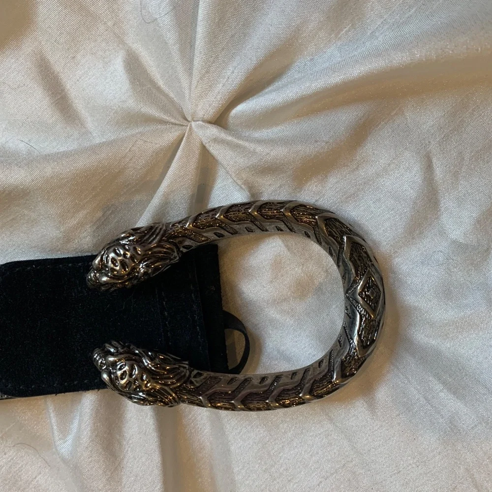 Gucci Black Suede/Leather Dionysus Logo Belt sz 80(32)